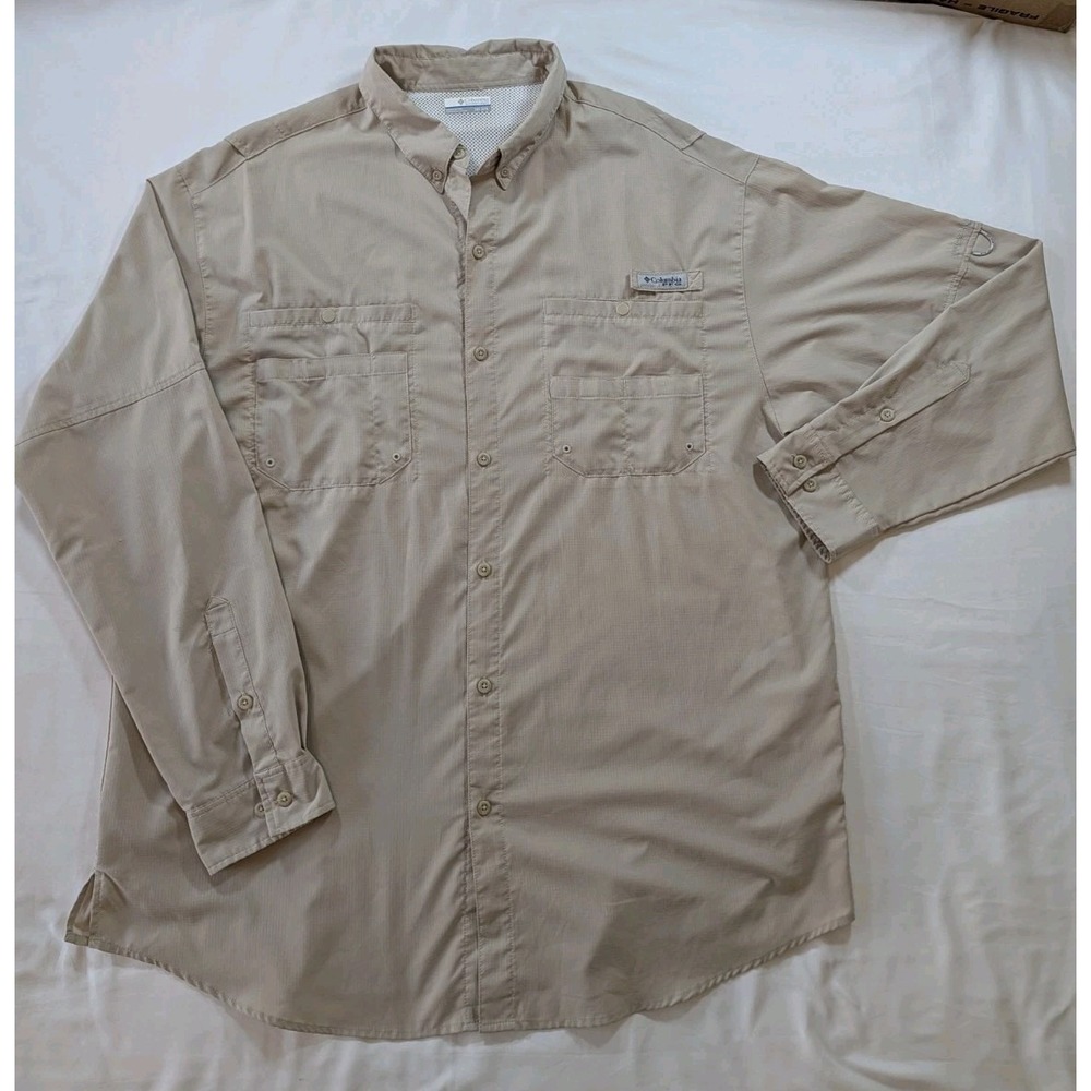 Columbia PFG Omni Shade Mens Vented Fishing Shirt Outdoor Beige Size‎ 2XL